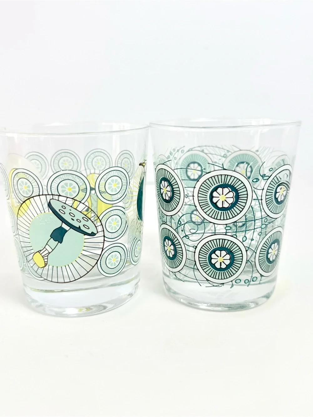 VTG IKEA Busig Psychedelic Penguin, Magic Mushroom Flower Low Glasses Set of 2